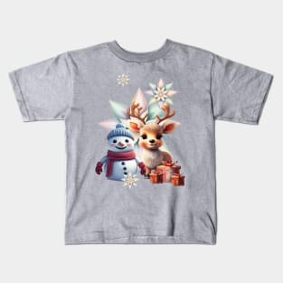 So sweet this little reindeer with the friend the snowman. Kids T-Shirt